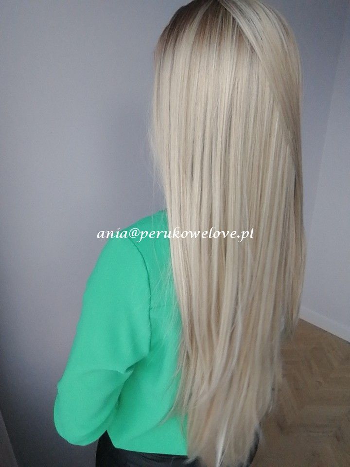 Peruka LACE FRONT blond odrost proste długie włosy jak naturalne