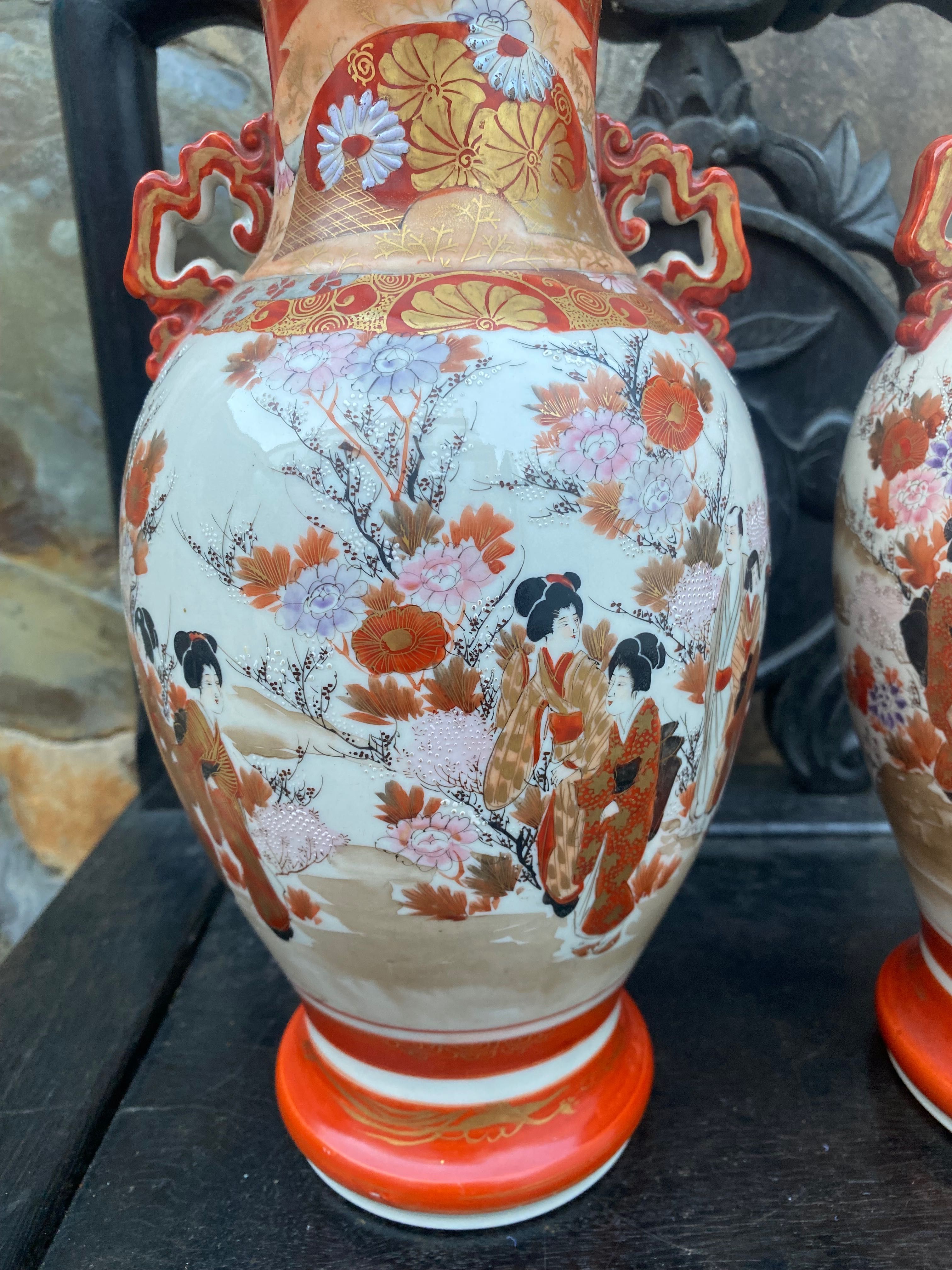 Jarras Cerâmica Japonesa Kutani Imari Séc XIX Assinadas 30,7 cm