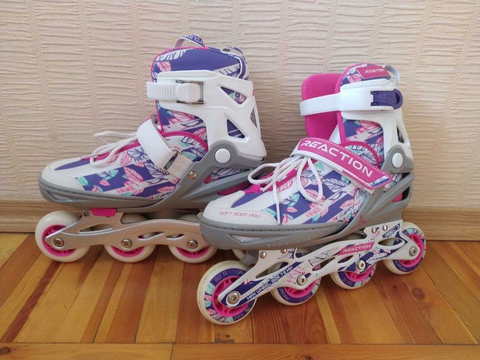 Роликовые коньки REACTION Rainbow на 6 размеров (26-31) + сумка