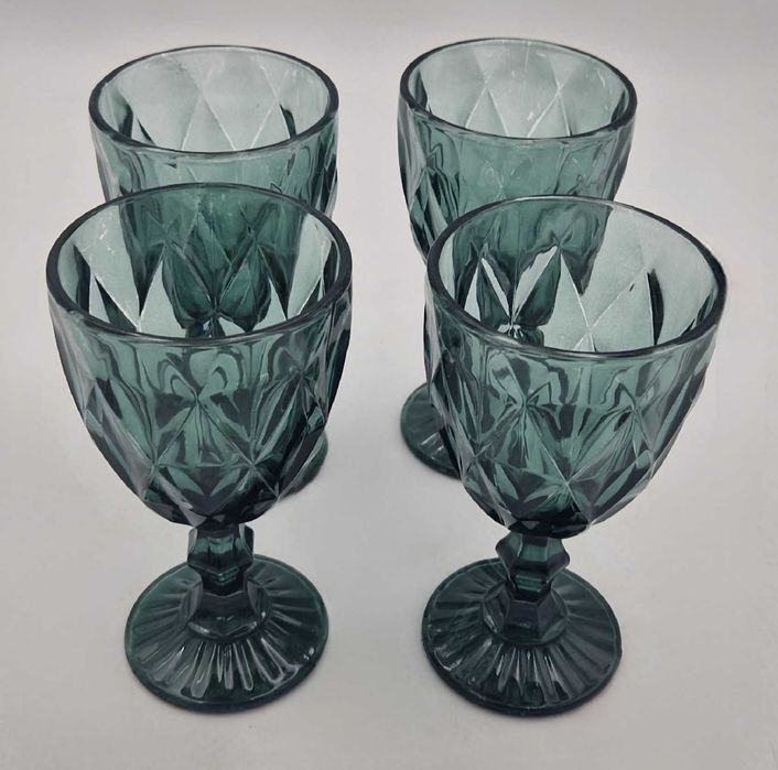 Kielichy pucharki zestaw z tłoczonego szkła butelkowa zieleń!