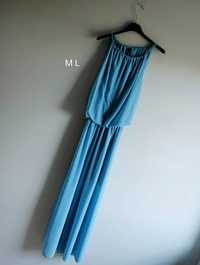 Błękitna długa sukienka maxi niebieska