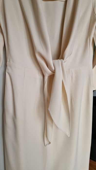 Urocza sukienka Massimo Dutti roz. L kremowa acetate wiskoza wesele ok