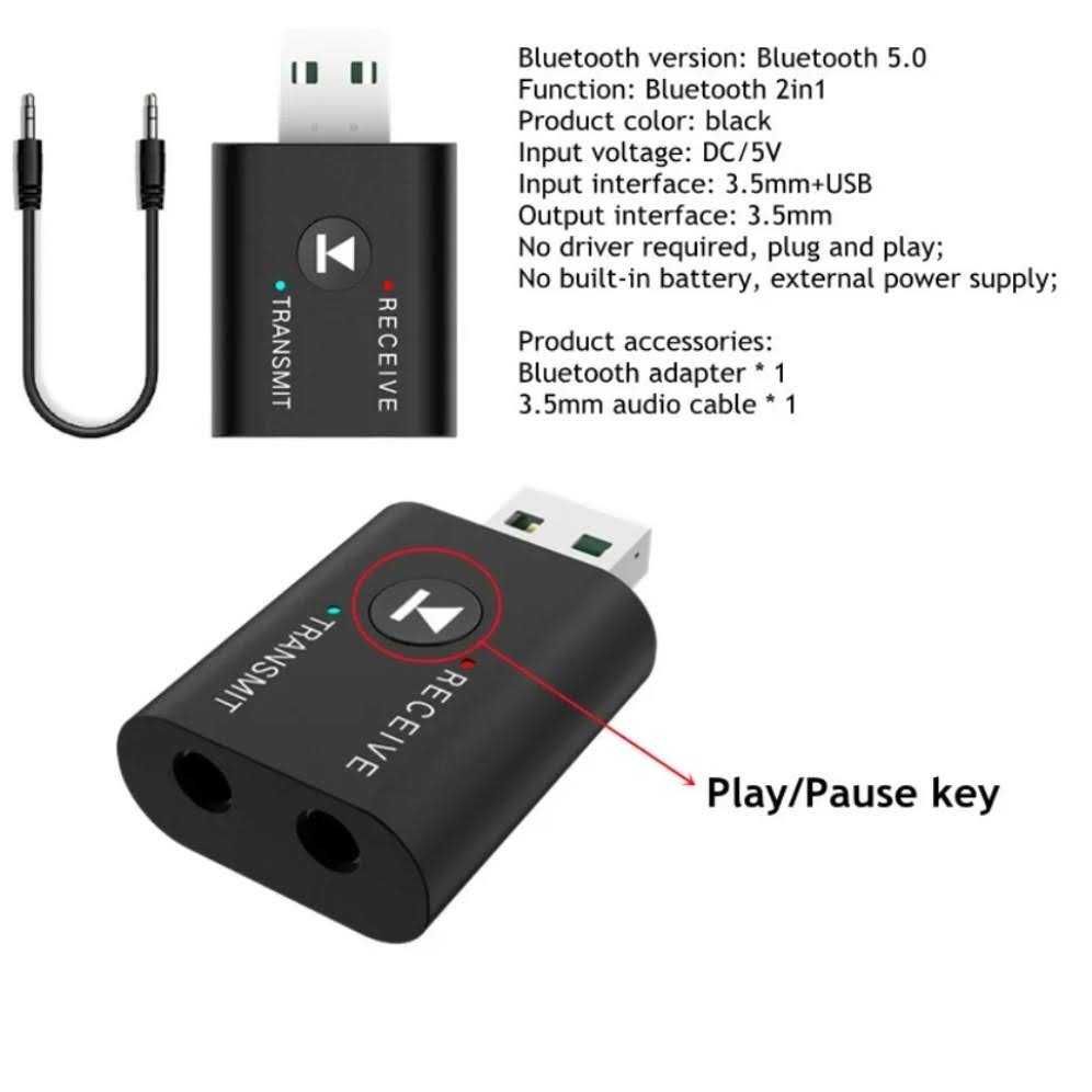 Універсальний bluetooth 5.0 адаптер 2 в 1 передавач та трансмітер