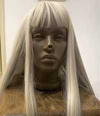 Женский парик длинный блонд с черными прядями