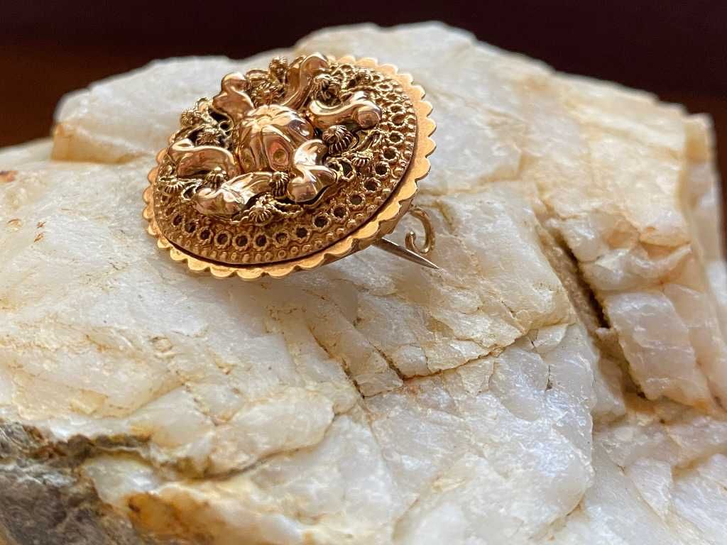 Antyczna XIX w. Złota 14K Broszka Cannetille
