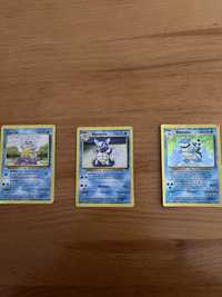 Conjunto de cartas Pokemon Squirtle, Wartortle e Blastoise
