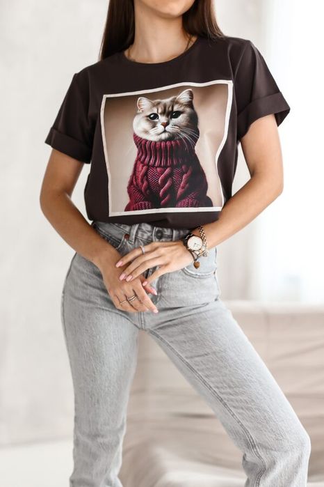 T-shirt damski Basic kotek nowa kolekcja Premium Polska marka