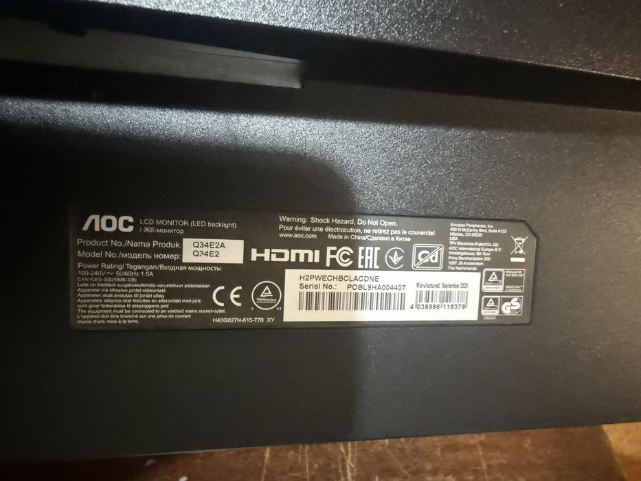 Monitor Ultrawide AOC Q34E2 34" IPS - Como Novo