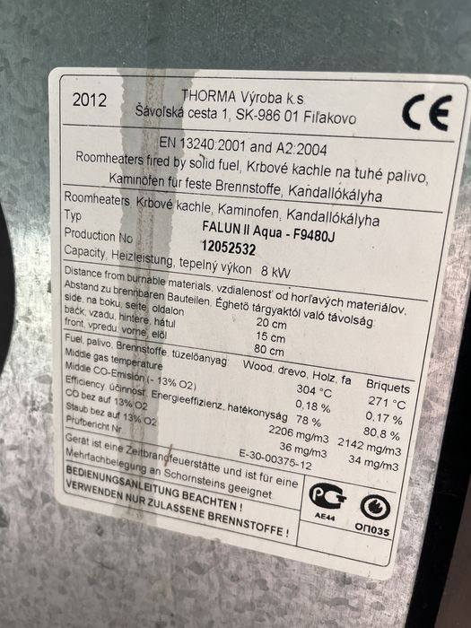 Piec wolnostojący Falun II aqua 8KW z płaszczem wodnym kominek