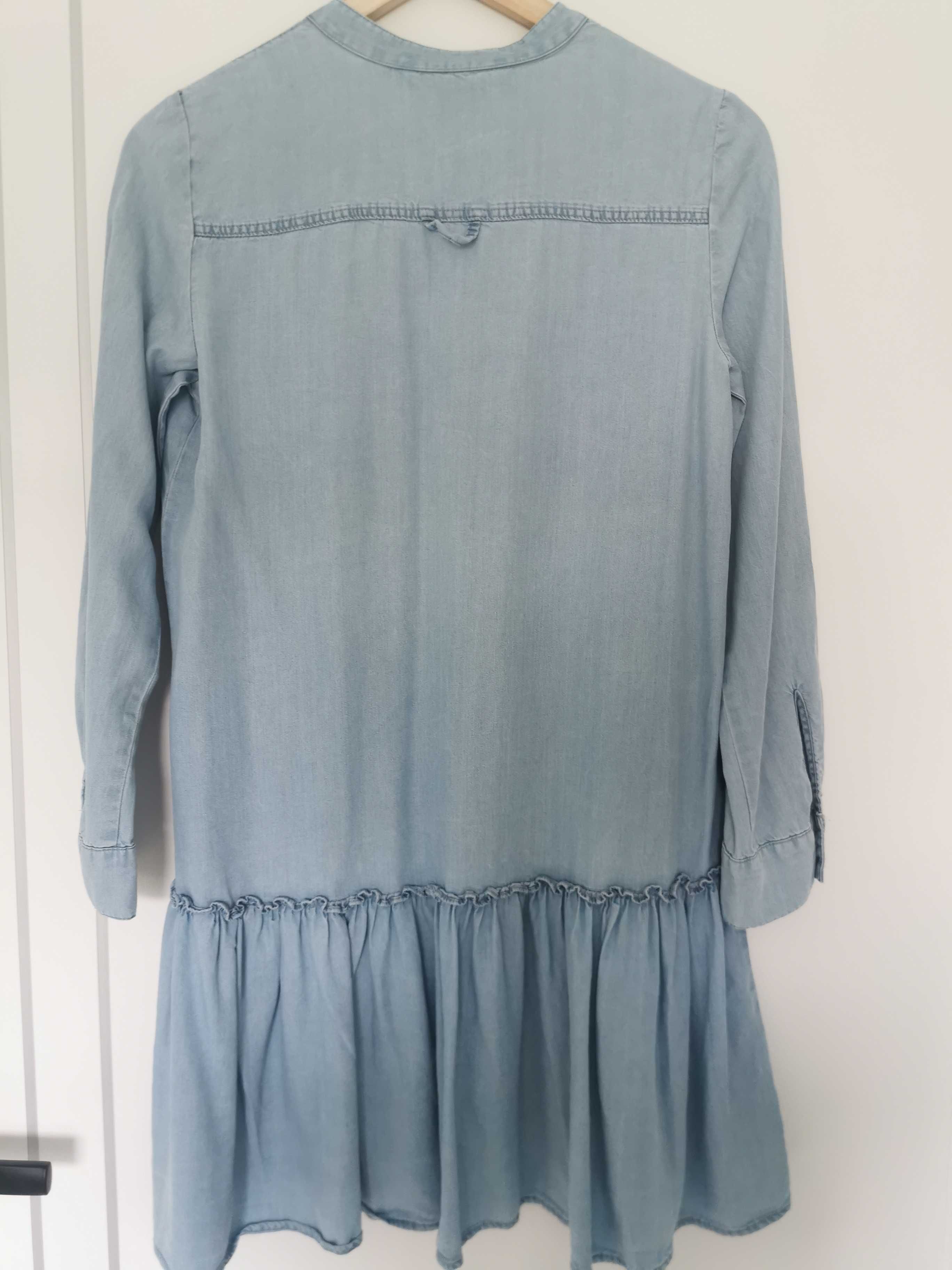 Sukienka jeansowa jeans Zara falbany z falbankami