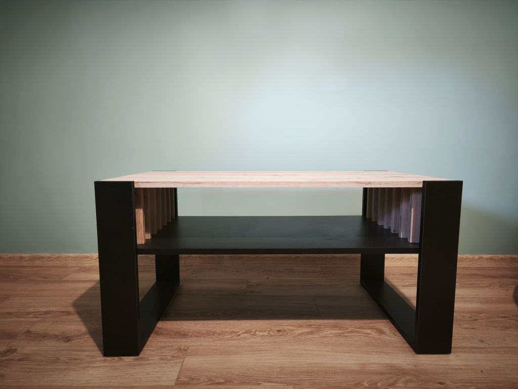 Ława IGA artisan-czarny z lamelami stolik kawowy 100cm stół lamele lof