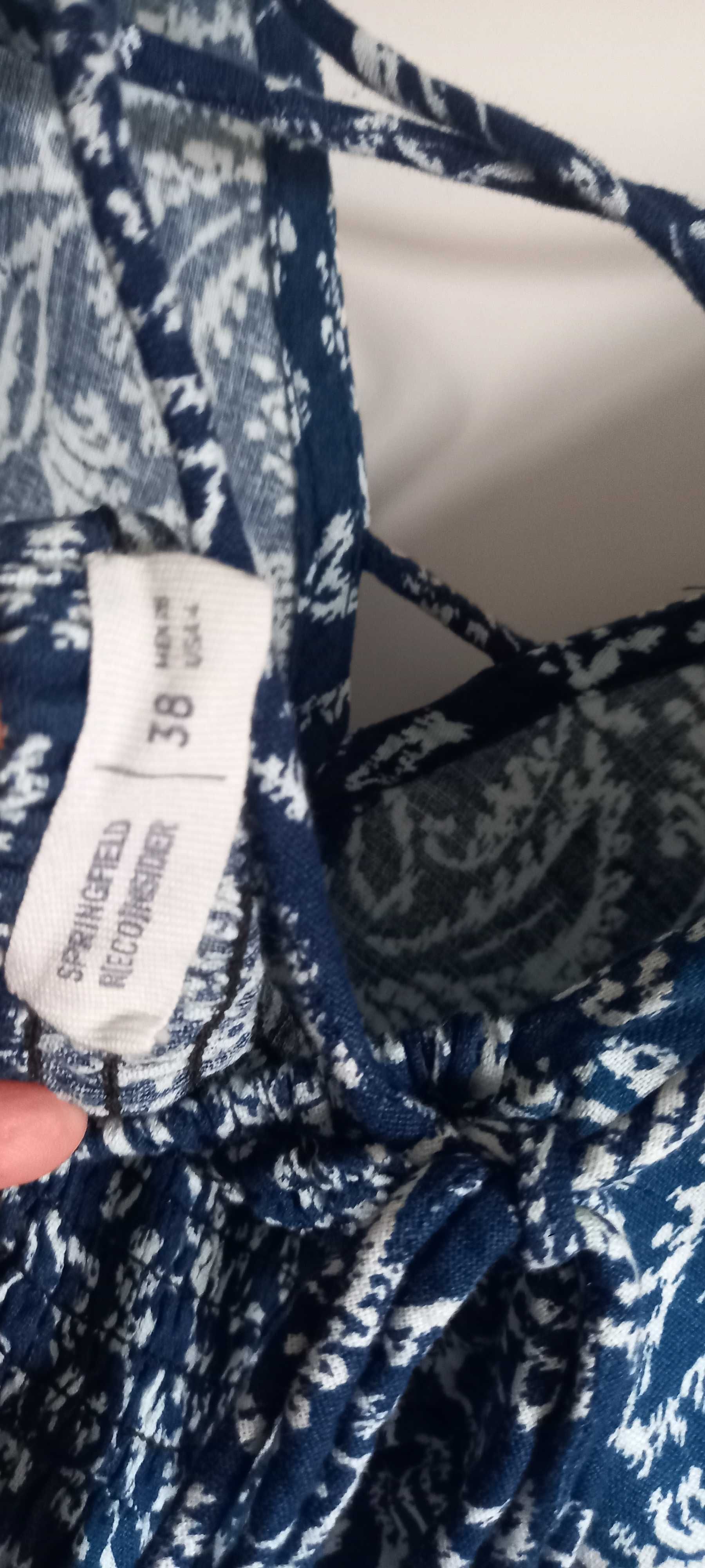 Vestido comprido azul e branco, de verão, 38 - Springfield
