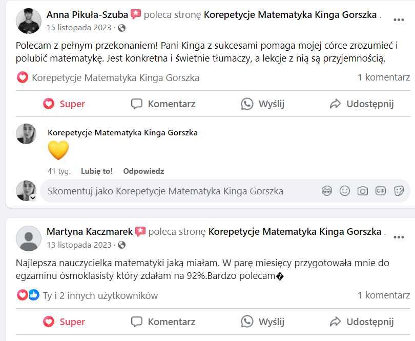Korepetycje matematyka / nauczyciel matematyki / stacjonarnie&online