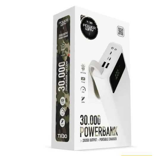 Зовнішній акумулятор Power Bank Way TX30 30000mAh вбудований ліхтар
