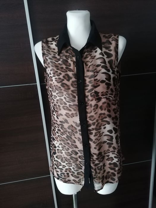 Bluzka koszulowa koszula w panterkę M 38 beż rękawów