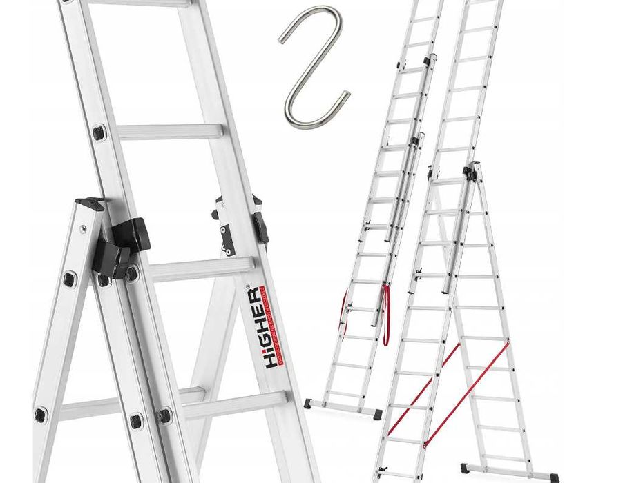 Drabina aluminiowa HIGHER 3x10 wys robocza 7.77 m,nowa,na schody