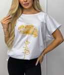 Elegancki T-shirt ze złotą aplikacją
