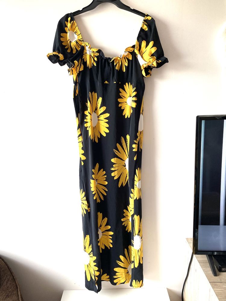 Nowa sukienka długa midi słoneczniki duże kwiaty rozciecie rozporek