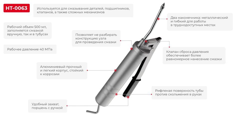 Шприц для змащування, 500 см3, дві насадки INTERTOOL HT-0063