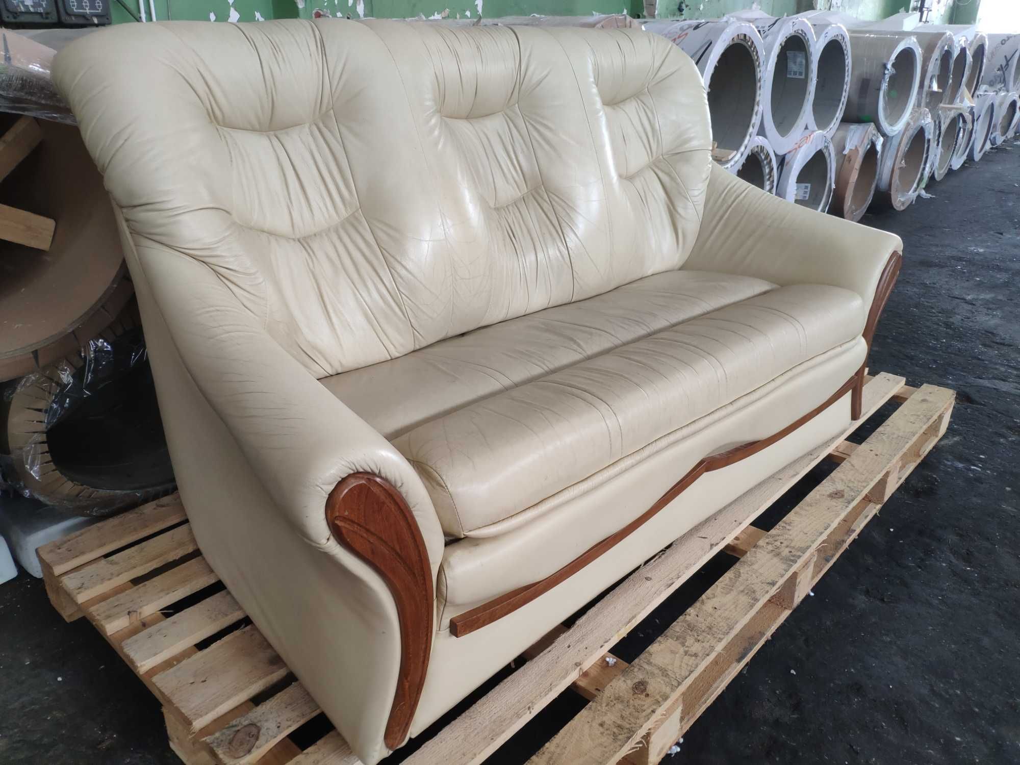 meble skórzane klasyczny komplet kanapa fotele drewno