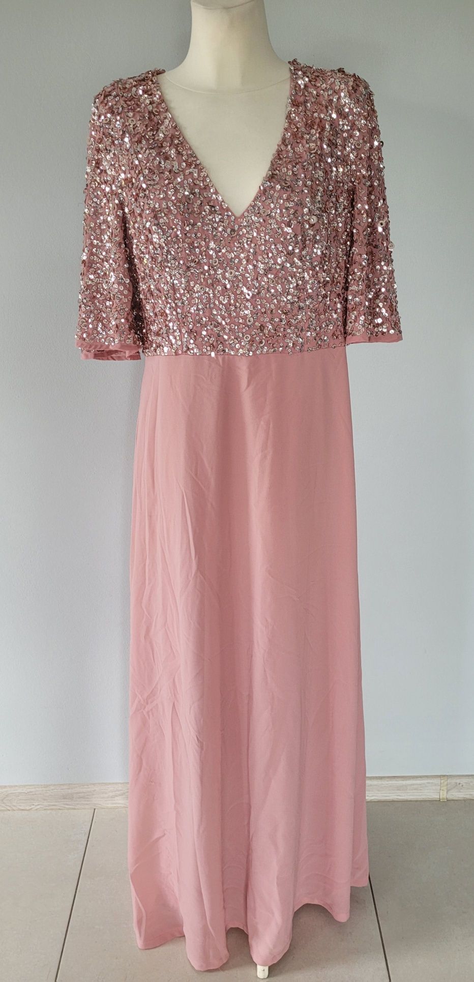 Sukienka cekinowa wesele 40 42 L XL długa maxi