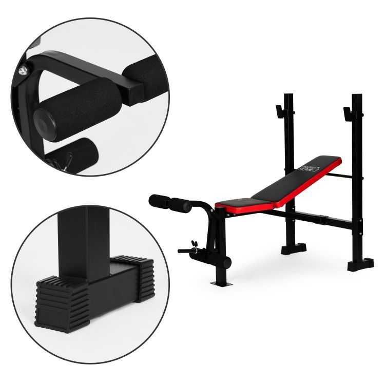 ŁAWKA ławeczka treningowa pod sztangę do ćwiczeń Z PRASĄ NA NOGI prasa