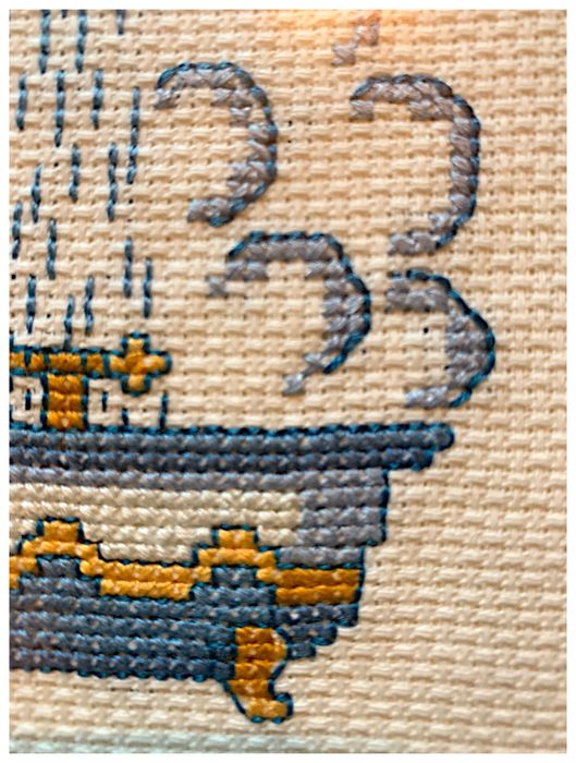 Conjunto 5 quadros em ponto cruz (tema: WC)