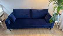 Sofa, kanapa 3-os. TERRA Blue, funkcja spania, pojemnik na pościel