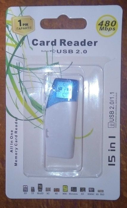 Картридер USB MicroSD, miniSD, SD, TF, M2, MS Pro, MS, MMC, XD
Новый