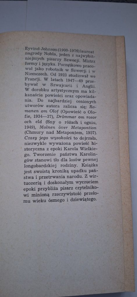 Czasy jego wysokości, Eyvind Johnson  - powieść historyczna