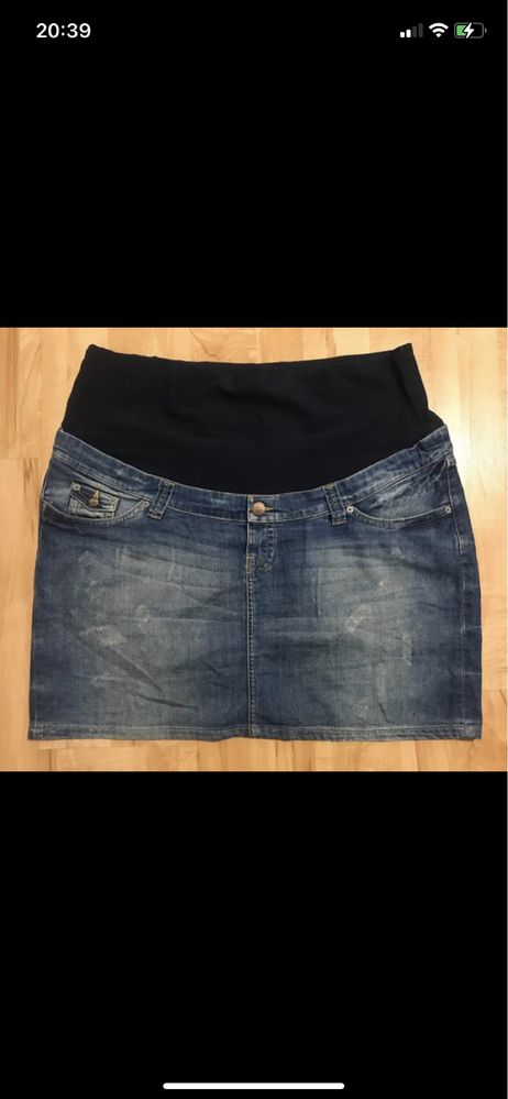 Mama H&M XL ciążowa jeansowa z przetarciami spódnica niebieska
