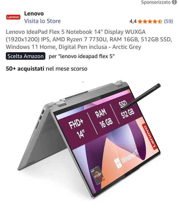 Lenovo IdeaPad Flex 5 Notebook 14 Display ram16gb 512ssd