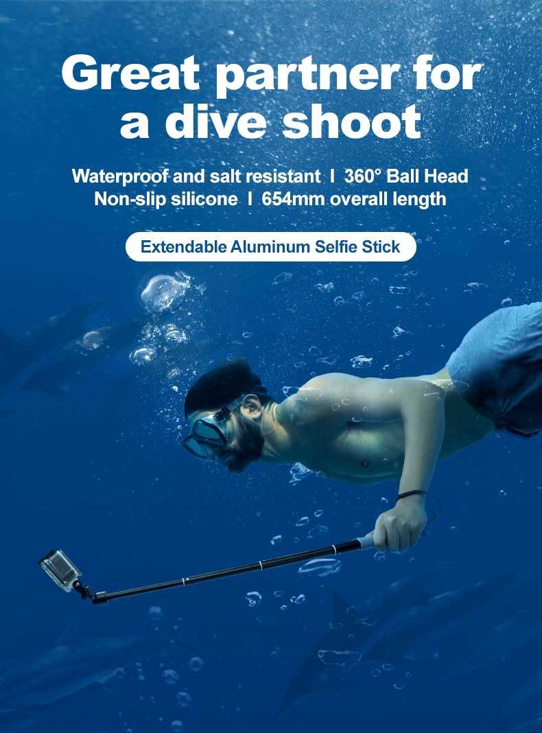 TELESIN wodoodporny kij do selfie do nurkowania GoPro DJI Insta360