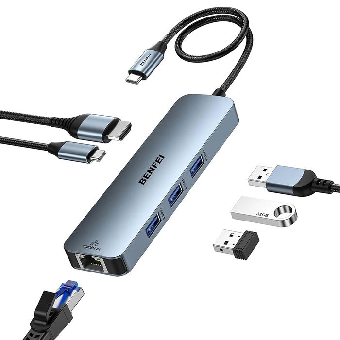 Benfei USB C Hub 6w1 z HDMI ethernetem
