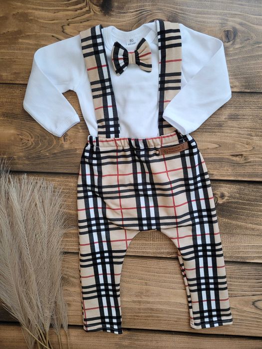 ubranko na roczek CHRZEST elegancki komplet garnitur muszka szelki