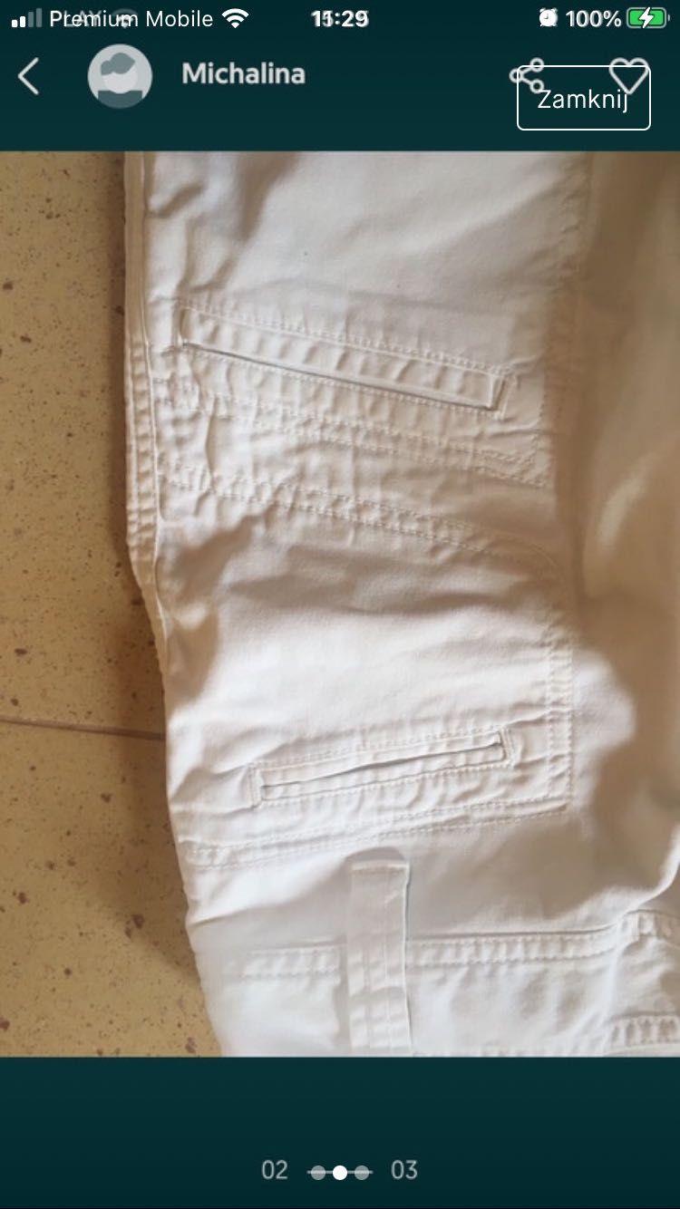 Benetton dopasowane spodnie 100% bawełny, białe,r.S/36