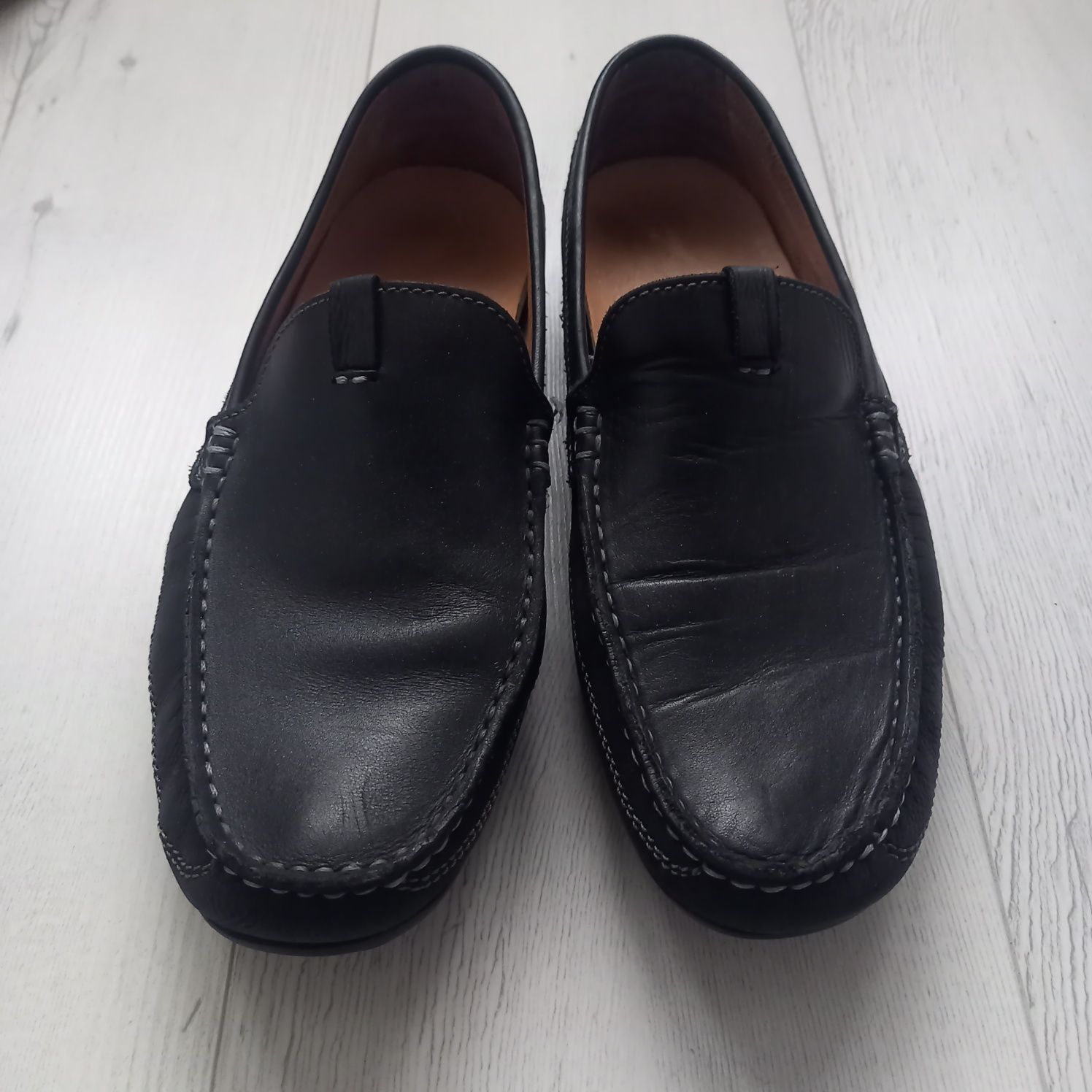 Męskie mokasyny buty skórzane 42 wsuwane czarne półbuty kryte wygodne