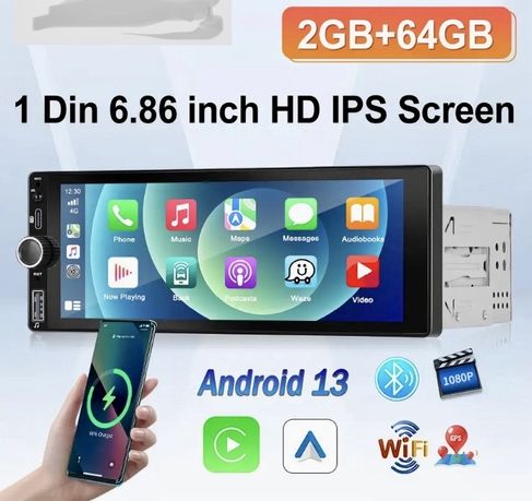 1 Din Android 13  2G + 64G  GPS  Bluetooth WIFI Carplay Android Auto