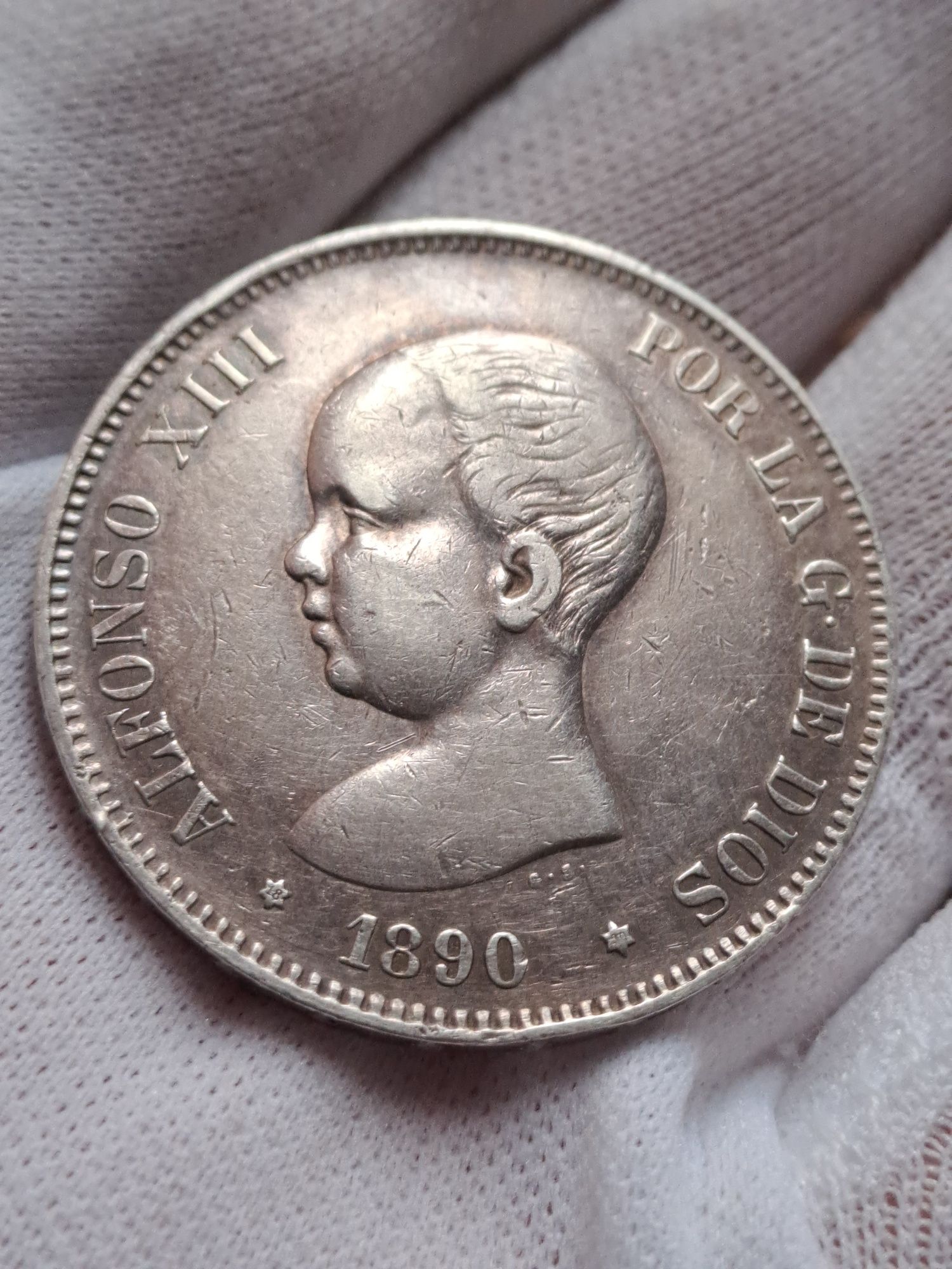Серебряная монета 5 песет 1890 MPM (Испания, Альфонсо XIII) PIETA 2023