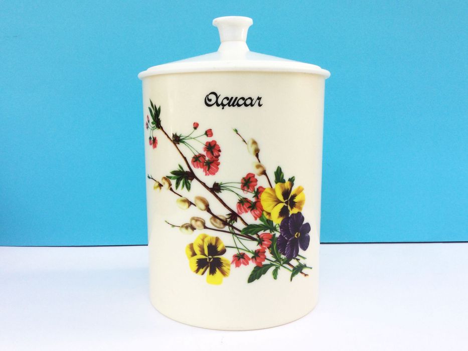 Vintage Pote Grande para Açúcar em Plástico | Padrão Flores | Anos 50