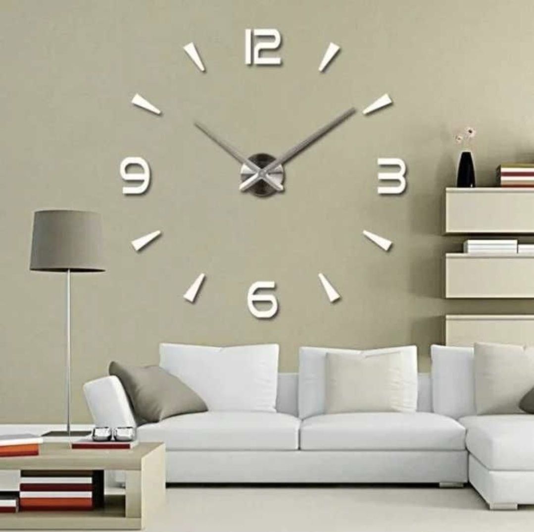 DUŻY ZEGAR Ścienny NAKLEJANY Srebrny 3D DIY Lustro rozmiar 70-130 cm#1