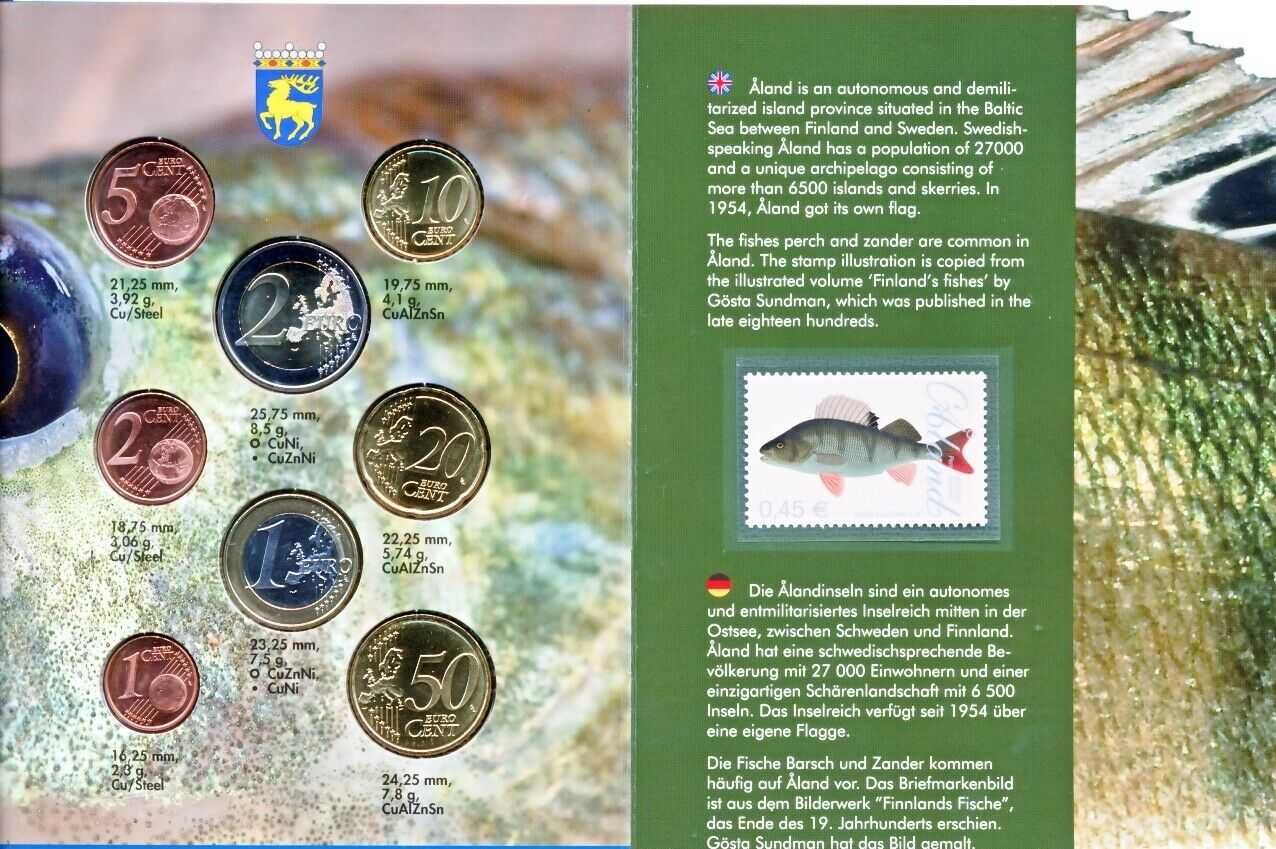 Carteira anual, euro set, BNC : Aland (moedas e selos) Finlândia