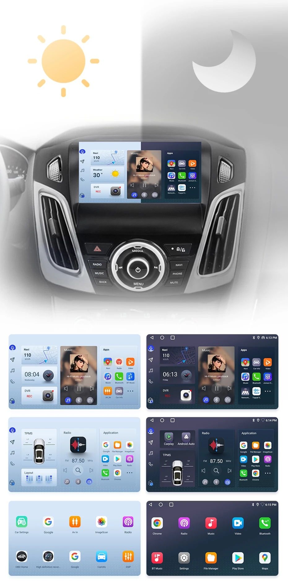 Rádio Android  9" Ford Focus 3 CARPLAY 8-core 4/64GB GPS WIFI 4G Novo