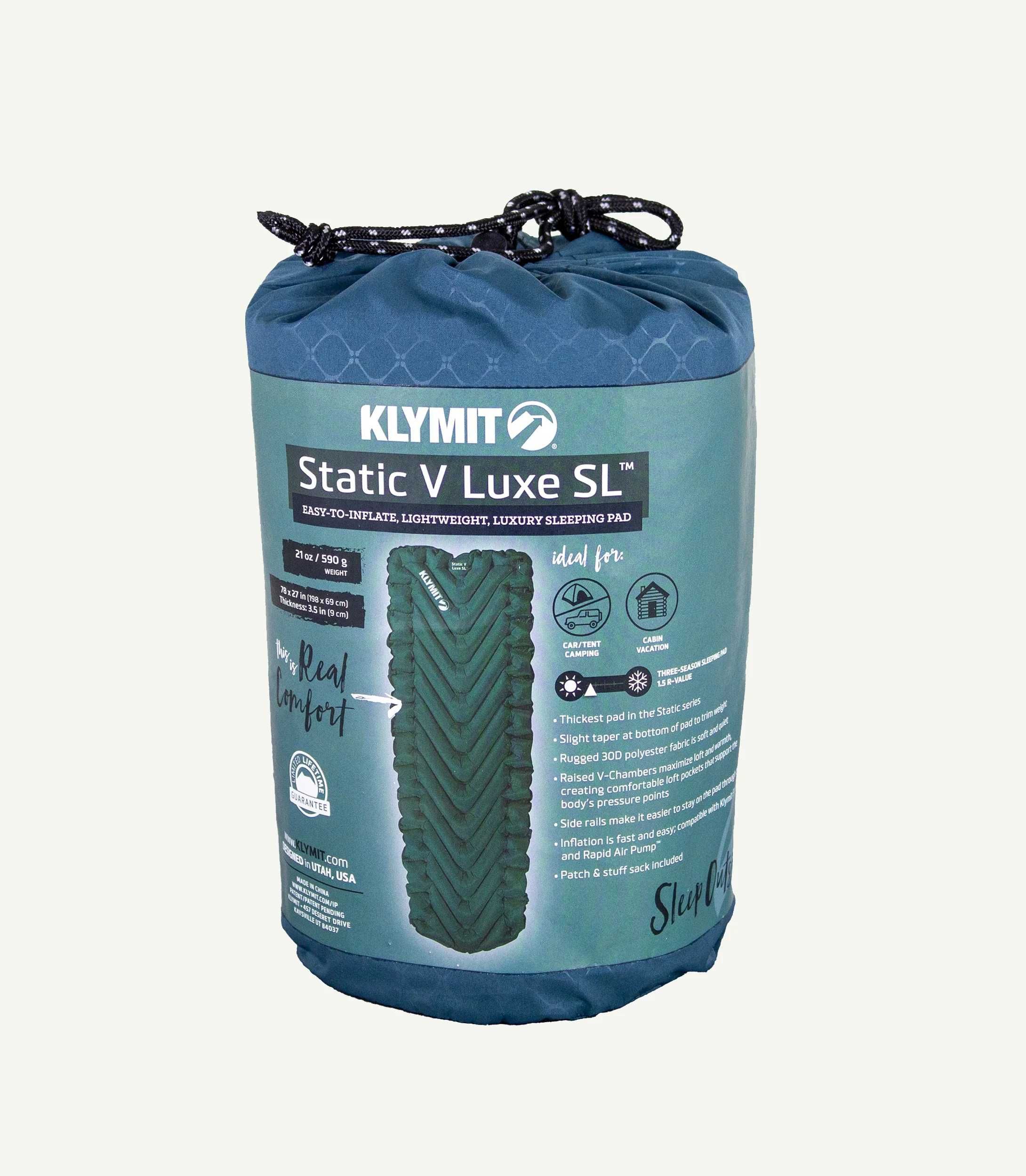 Комфортний килимок Klymit Static V Luxe SL (вага 590 грамів)
