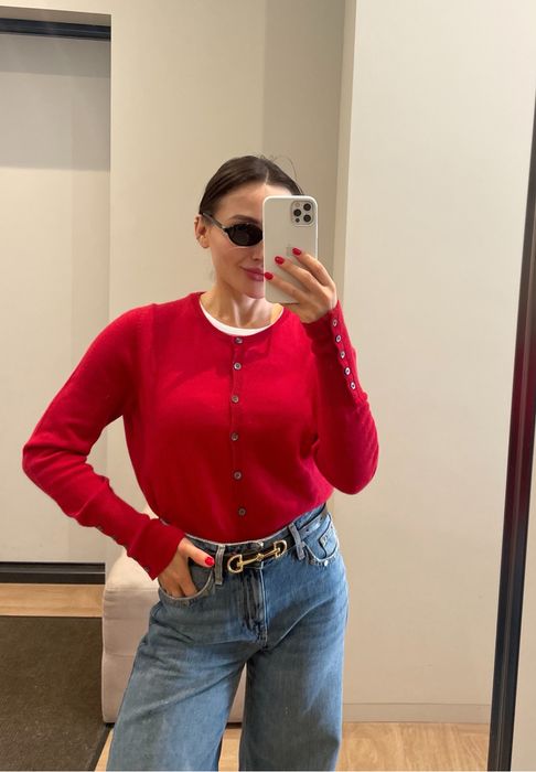 100 % кашемір брендовий червоний кардиган светр червоний S/M