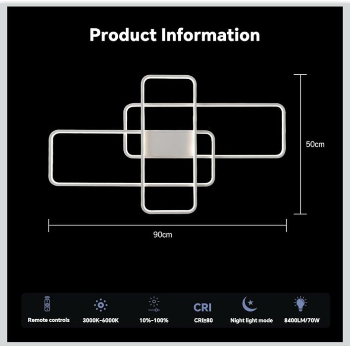 Сучасна LED люстра з пультом 70W (90х50 см)