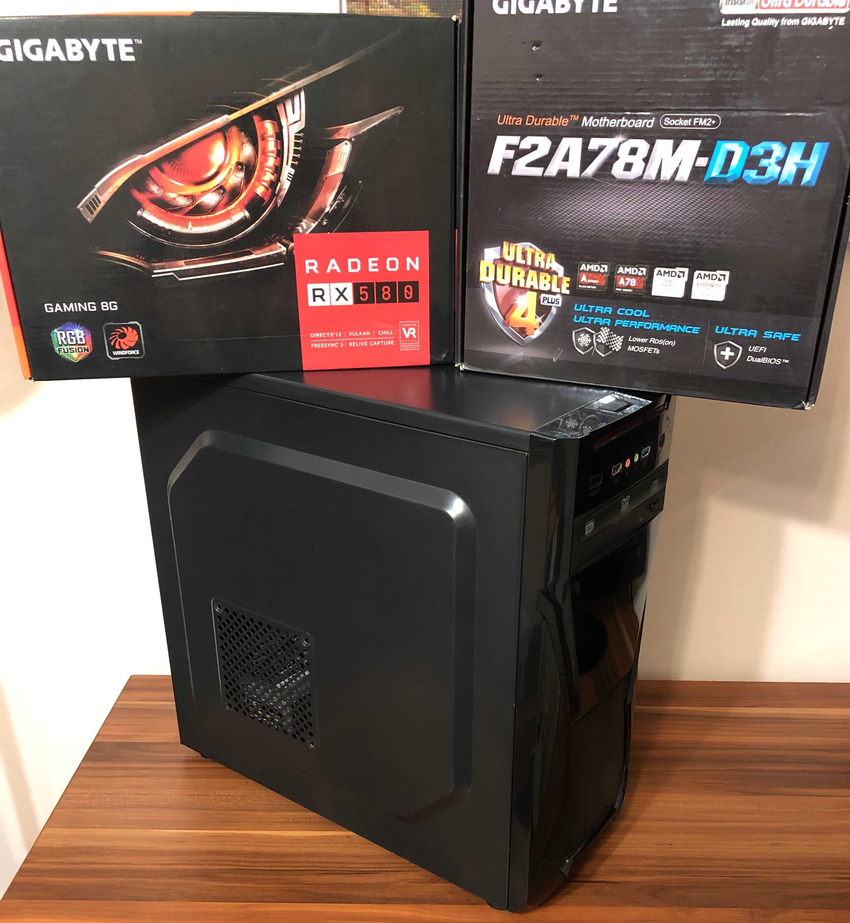 Komputer: AMD A6-5400K, RX580 8GB, 8GB RAM, SSD 120GB, GA-F2A78M-D3H