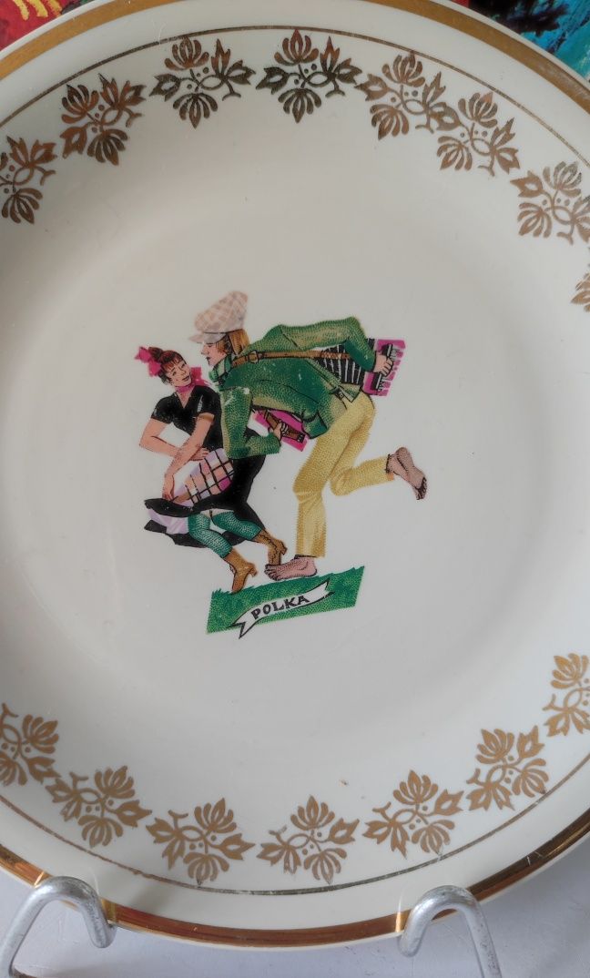 Piękna stara porcelana talerze 2 sztuki Chodzież Polonez Polka