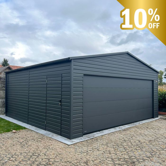 garaż blaszany 6x6 6x5,8 dwuspadowy brama segmentowa grafit PROMOCJA