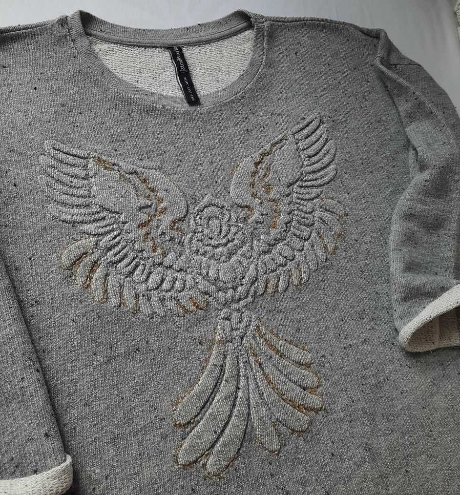 Stradivarius super tunika tłoczony ptak ciepła długa szara bluza S S/M